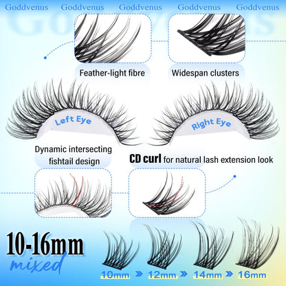 Goddvenus Brown Wispy Eye Lash Clusters Kit Natural Cluster Eyelash Extensions Kit False Eyelash Clusters Fluffy DIY Individual Lash Extensions Kit C Curl