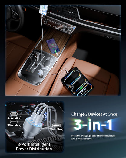 67W 3-Port Super Fast Type C Car Charger USB C for Samsung S26 S25 S24 S23