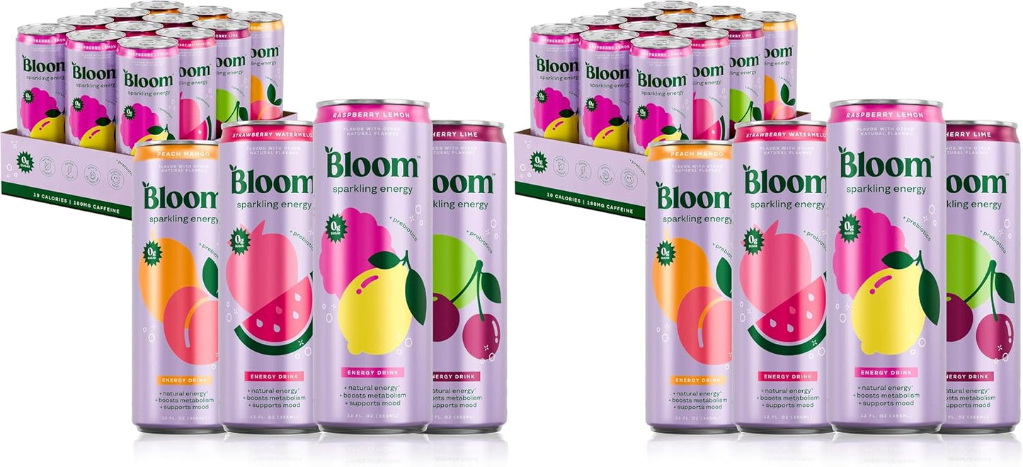 Bloom Nutrition Zero Sugar Energy Drink, Apple Crisp, 12oz 12pk