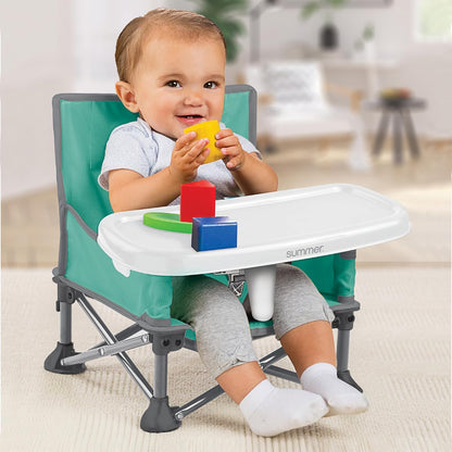 Bright Starts Pop 'N Sit Portable Booster, Indoor/Outdoor Use, Floor Seat with Feeding Tray, Teal, 6 Mos - 3 Yrs