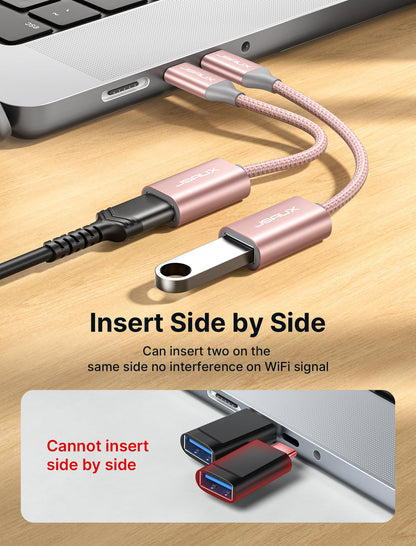 JSAUX USB C to USB 3.0 Adapter [2 Pack], USB C Male to USB Female OTG Cable Adapter Compatible with MacBook Pro/Air, iPhone 17 Pro Max/iPhone Air/16e/16/15 Series, Samsung Galaxy S25/S24/S23-Black