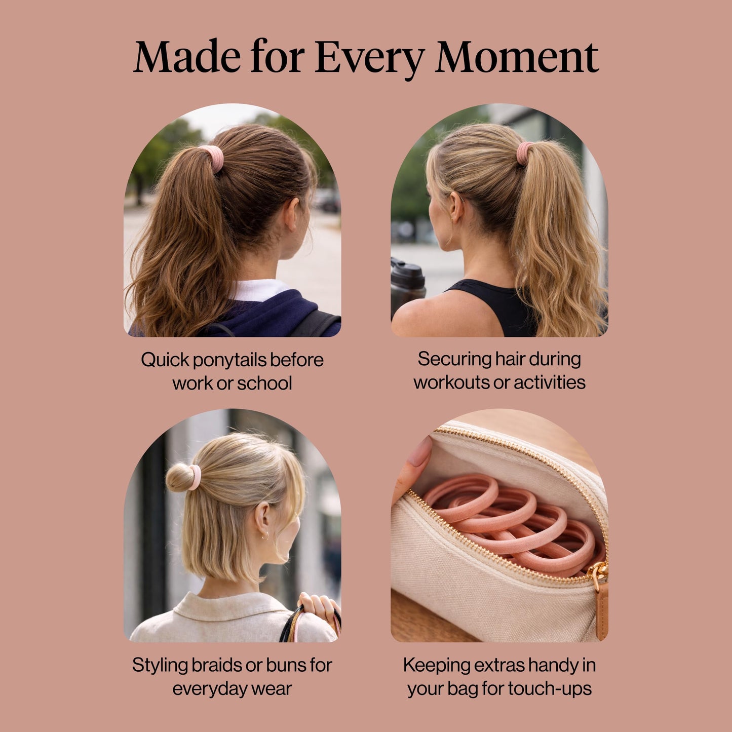 Kitsch Elastic Hair Ties No Damage | Stretchable Hair Bands - Neutral 12pcs