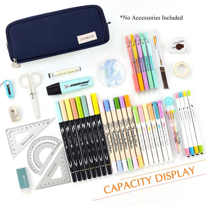 CICIMELON Large Capacity Pencil Case 3 Compartment Pouch Pen Bag for School Teen Girl Boy Men Women (Pink)