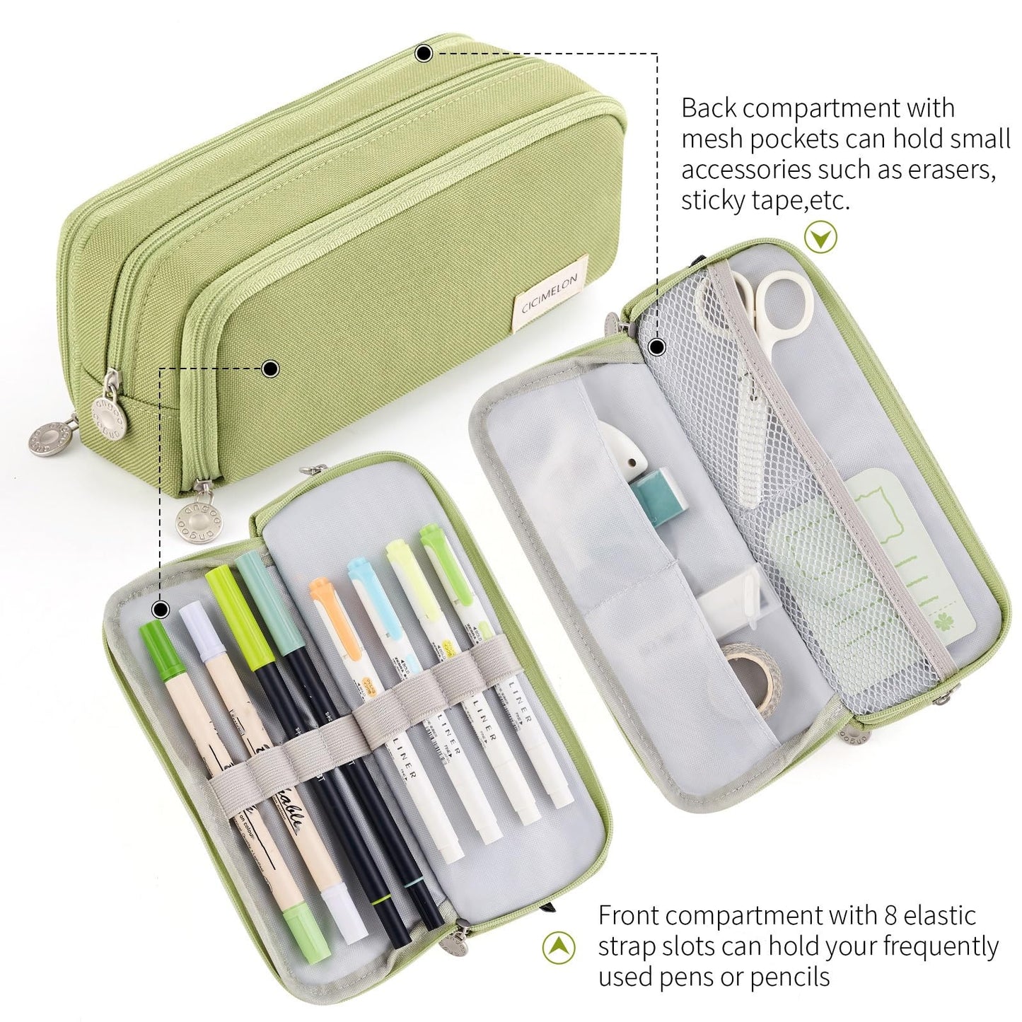 CICIMELON Large Capacity Pencil Case 3 Compartment Pouch Pen Bag for School Teen Girl Boy Men Women (Pink)