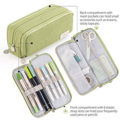 CICIMELON Large Capacity Pencil Case 3 Compartment Pouch Pen Bag for School Teen Girl Boy Men Women (Pink)