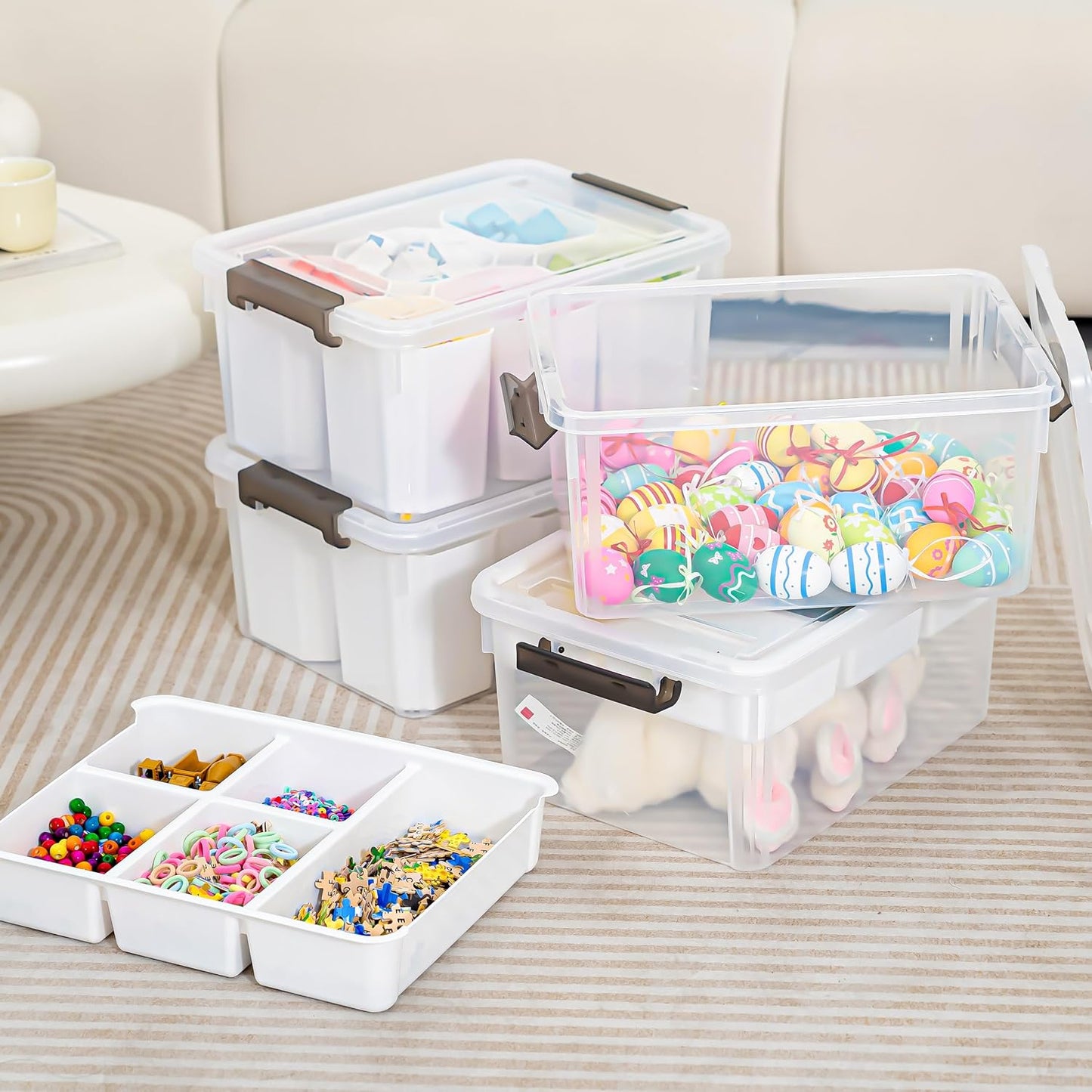 Citylife 6Qt 4Packs Clear Craft Organizers and Storage BOX, Sensory Bins