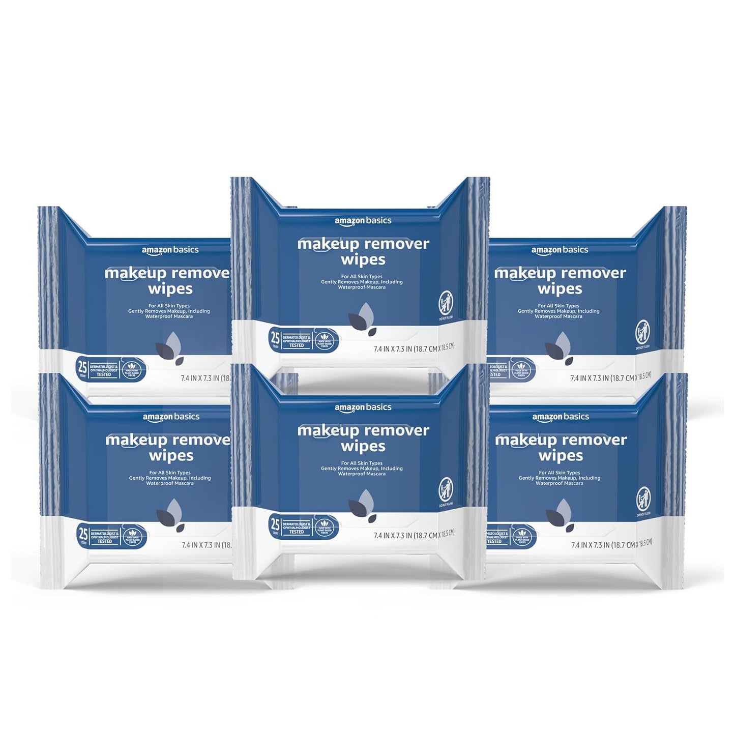 Amazon Basics Makeup Remover Wipes, Fragrance-Free, Alcohol-Free, Gentle Cleansing, Plant-Based, Dermatologist Tested, Removes Waterproof Mascara, Resealable, 25 Count, 1-Pack