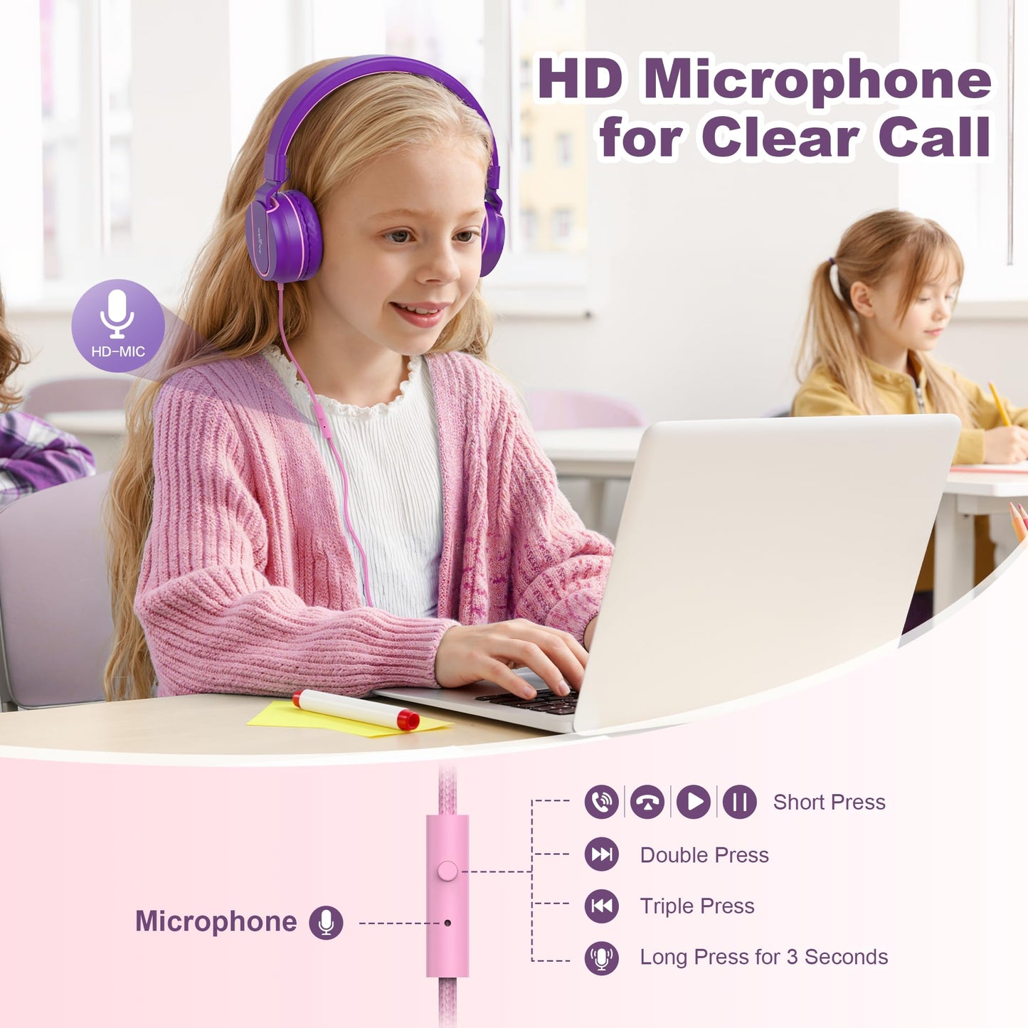 AILIHEN I35 Kids Headphones for School with Mic, 93dB Safe Volume, Orange