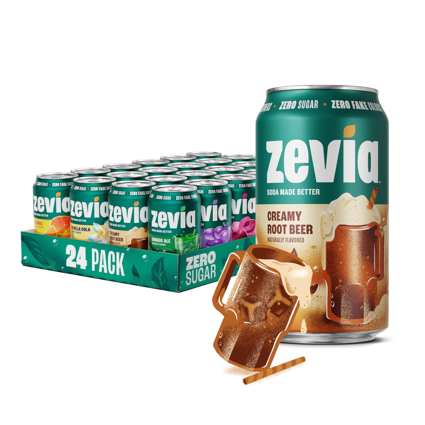 Zevia Zero Sugar Soda, Cola, 12 oz Cans (24-Pack) – Naturally Sweetened, Zero Calorie Sugar Free Soda - Non-GMO Project Verified, Gluten-Free, Vegan
