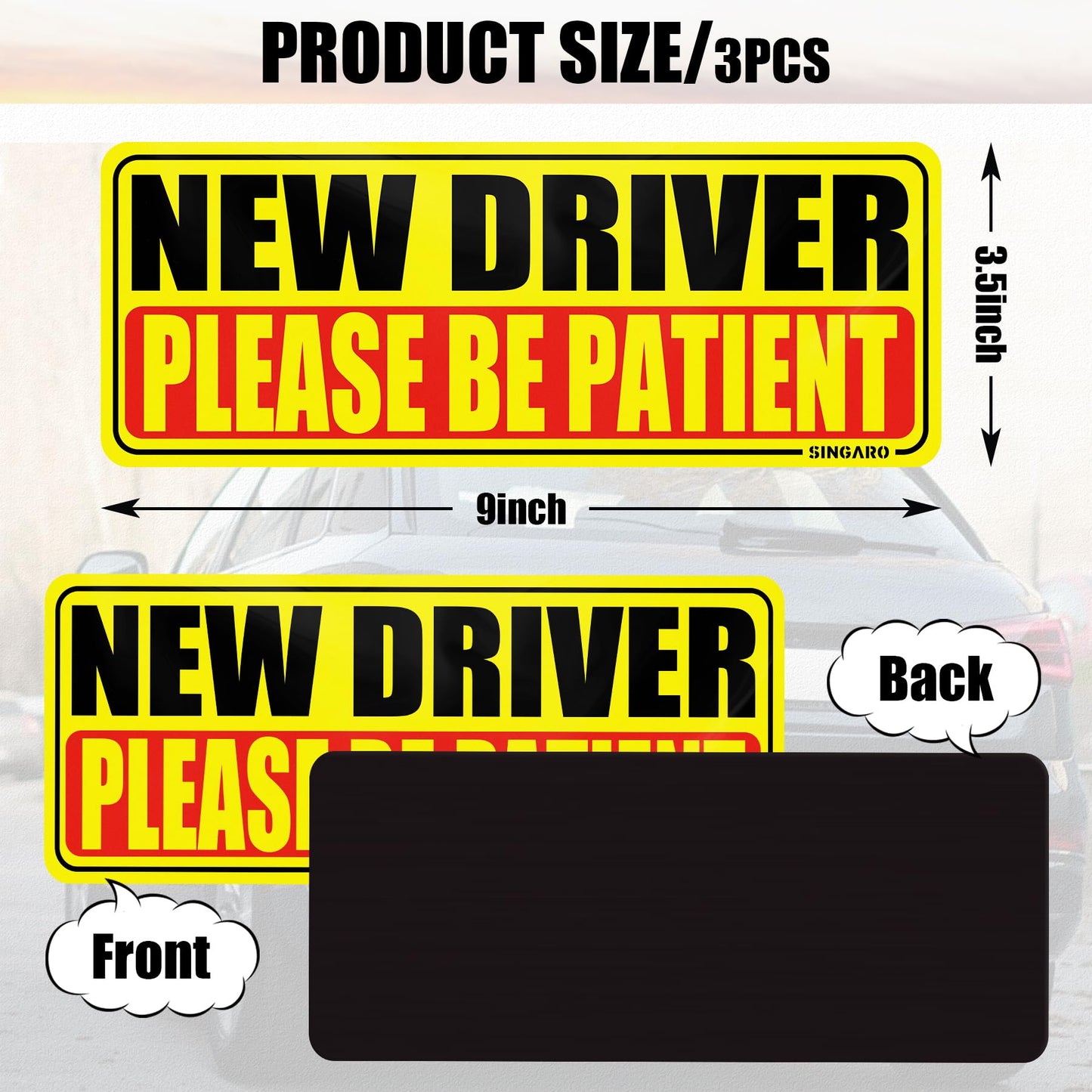 SINGARO Student Driver Magnet for Car - Please Be Patient, 3Pcs Magnetic Reflective Novice Sticker, New Driver Decal, Removable Exterior Car Accessories