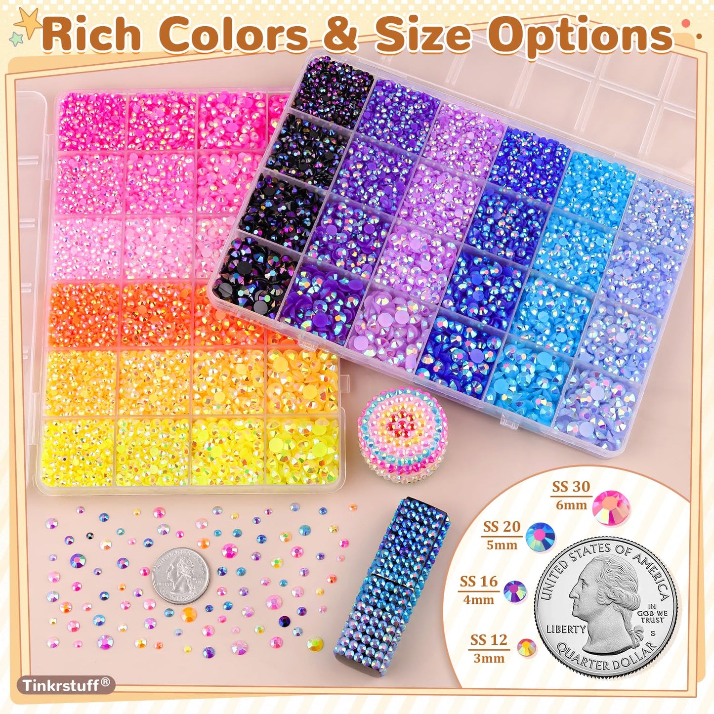 Rainbow Flatback Rhinestones for Crafting and 3PCS B7000 Glue (Set 1), 2 Boxes of 4500 PCS Resin Rhinestones Gems Charms for Bedazzling DIY Crafts Tumblers Shoes Fabric Clothing Nail Art