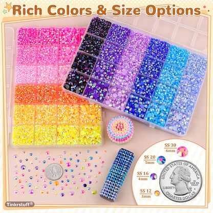 Rainbow Flatback Rhinestones for Crafting and 3PCS B7000 Glue (Set 1), 2 Boxes of 4500 PCS Resin Rhinestones Gems Charms for Bedazzling DIY Crafts Tumblers Shoes Fabric Clothing Nail Art