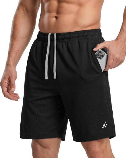 Breathable Mesh Mens Athletic Shorts Loose-Fit Quick Dry Running Gym Shorts