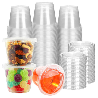 YEEHAW 100 Sets - 2 oz Jello Shot Cups with Lids, Portion Cups, Clear Disposable Plastic Jello Shot Cups for Meal Prep, Salad Dressing, Soufflé, Portion Containers (Pack of 2)