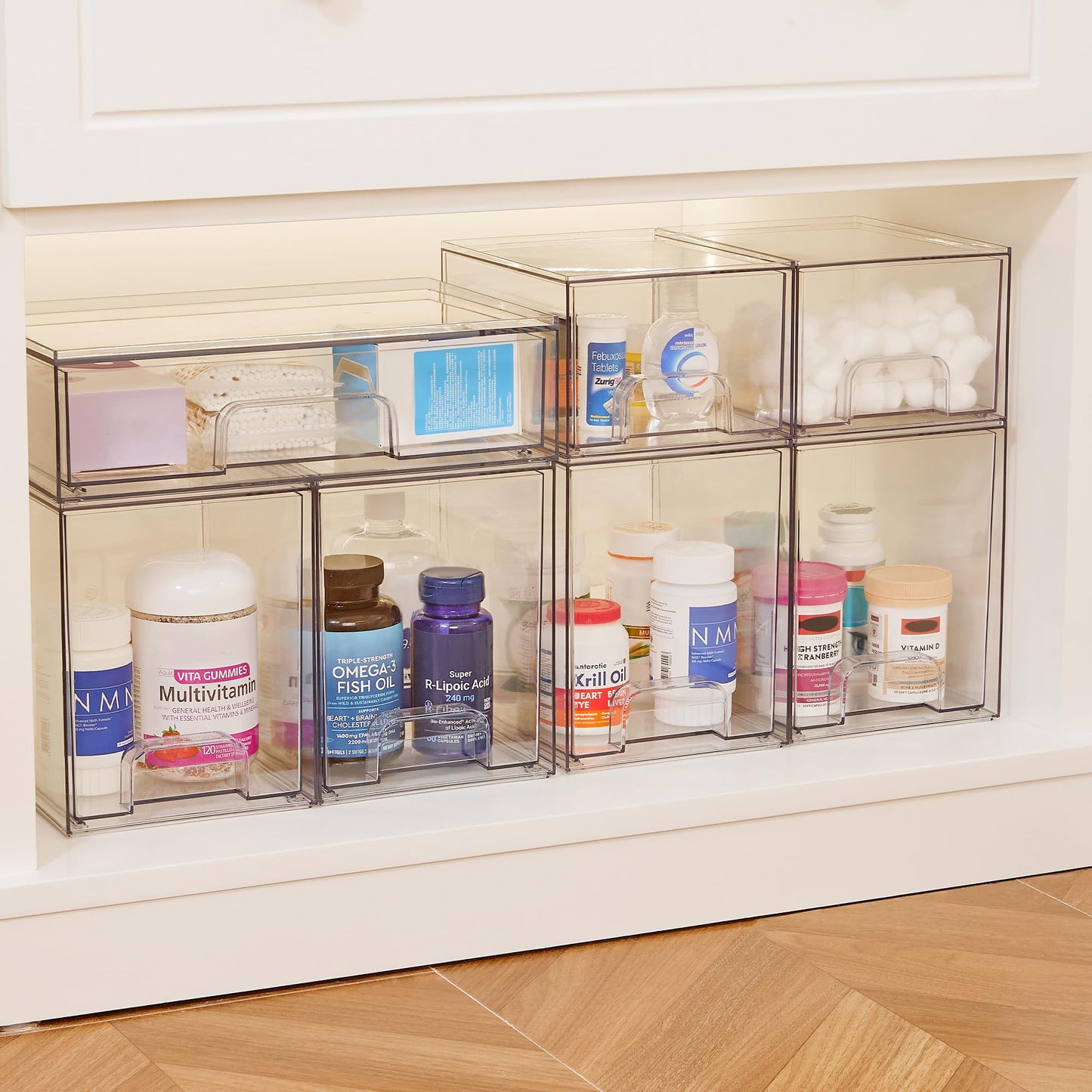 Vtopmart 2 Pack Small Clear Stackable Storage Drawers for Desk, Countertop