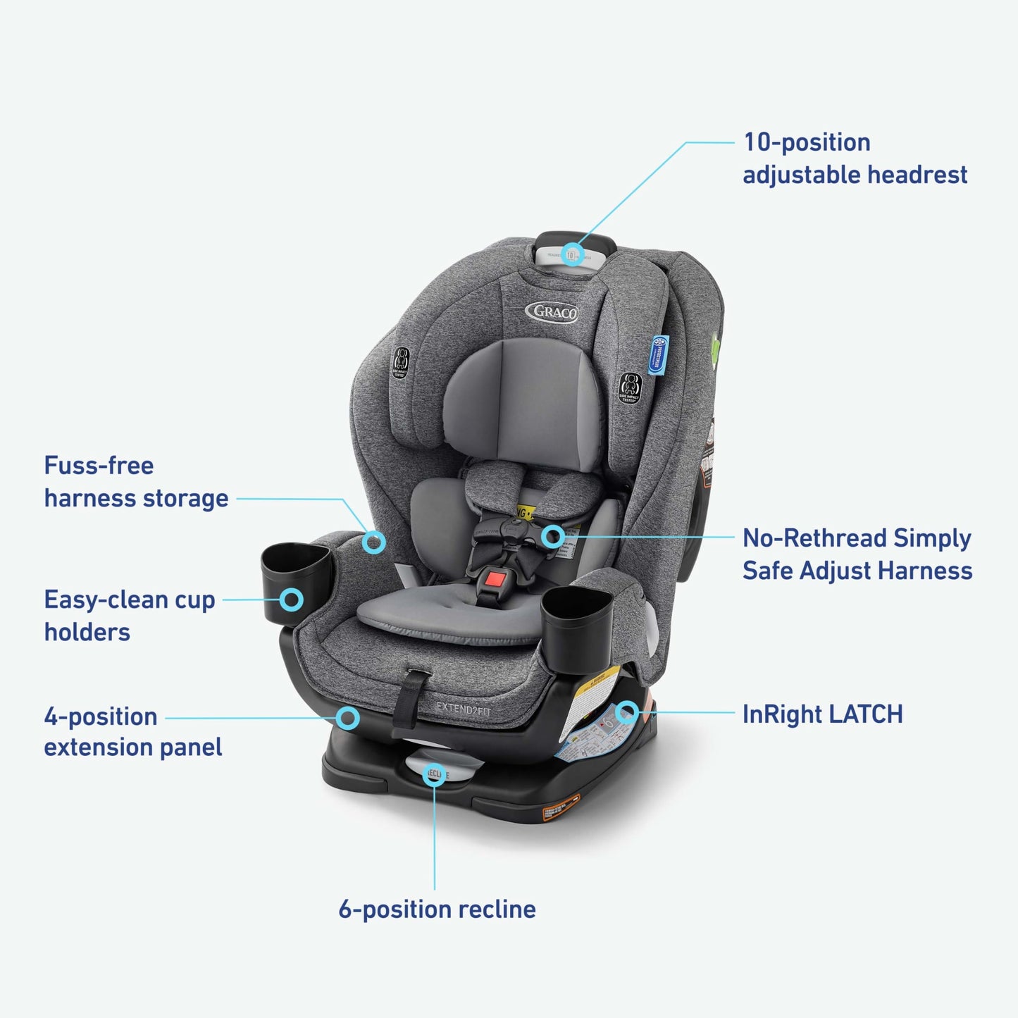 Graco Extend2Fit Convertible Car Seat, Rear and Forward Facing Car Seat with Adjustable Extension Panel for Extra Legroom, Great Gift for Baby Shower or Baby Registry, Redmond