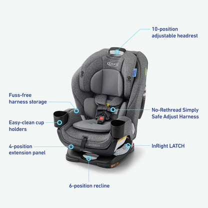 Graco Extend2Fit Convertible Car Seat, Rear and Forward Facing Car Seat with Adjustable Extension Panel for Extra Legroom, Great Gift for Baby Shower or Baby Registry, Redmond