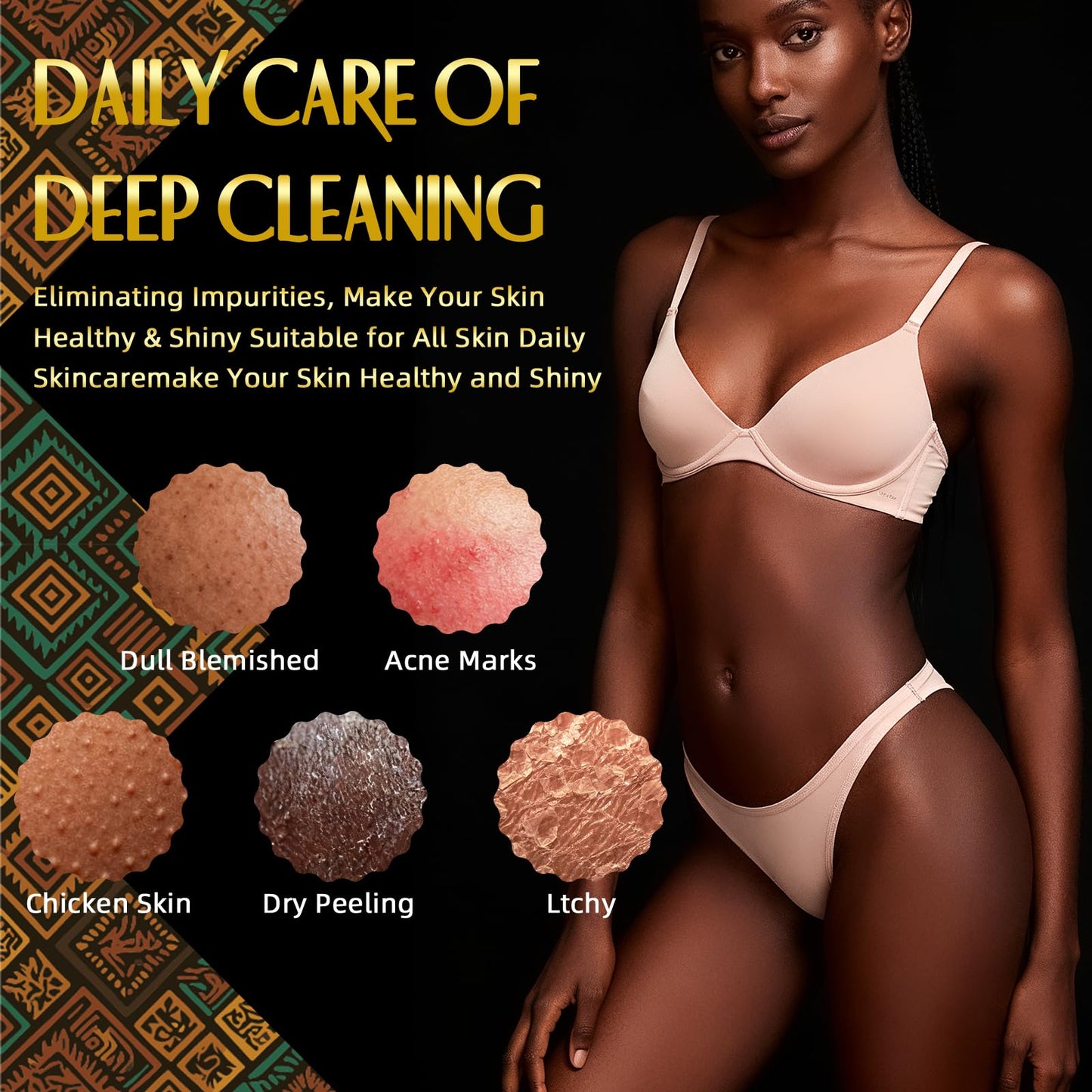 UJFQBH African Net Sponge Authenti, Exfoliating Body Scrubber for Back and Hard to Reach Areas, Gentle Daily Exfoliation for Deep Cleansing, Quick Drying Shower Essential, Aqua Grey 3 Pack
