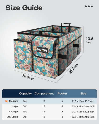 HOTOR Trunk Organizer - Foldable Car Organizer for SUVs & Sedans Storage