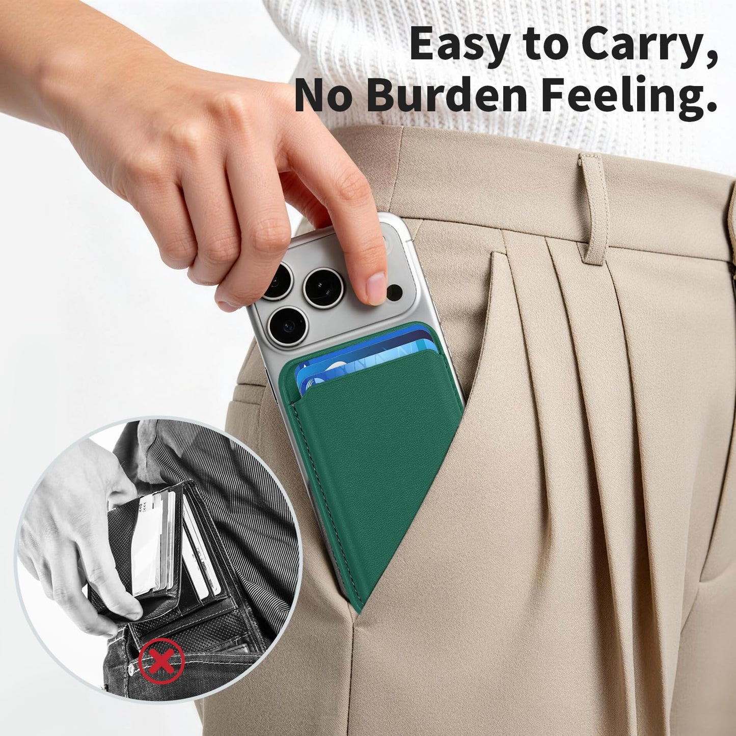 Magnetic Wallet Cell Phone Card Holder for Phone Case with Mag-Safe