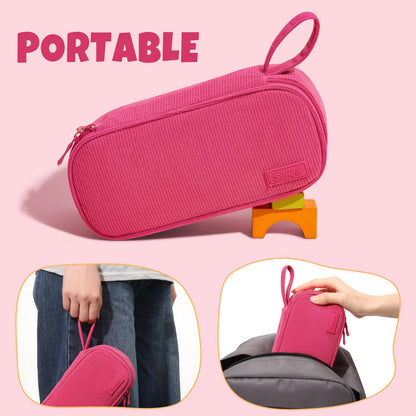 SUNEE Cute Pencil Case, Soft Corduroy Large Capacity Pencil Pouch, Aesthetic Zipper Pencil Bag, Big Storage Pen Organizer for Stationery, Pencil Box Back to School Supplies for Teen Girls Boys, Beige