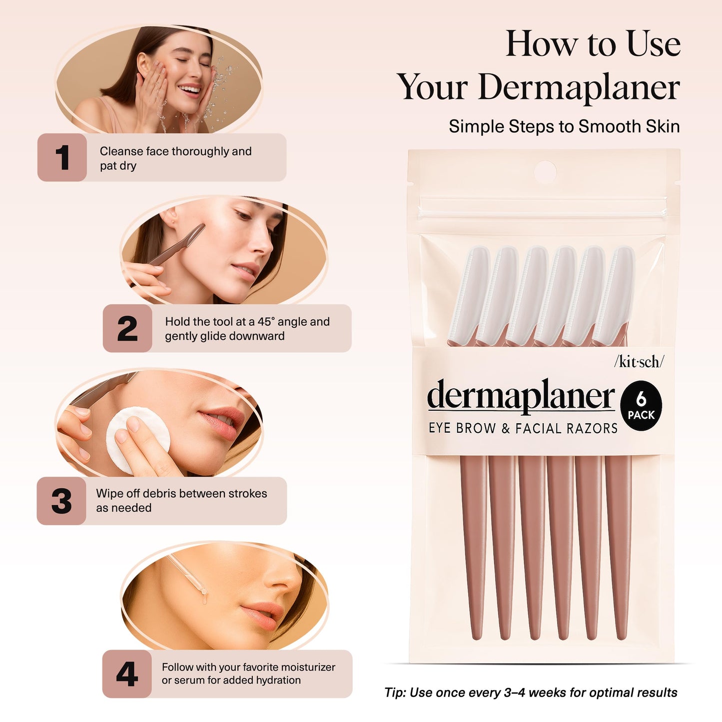 Kitsch Dermaplane Razor for Women Face – Terracotta, 12 pcs