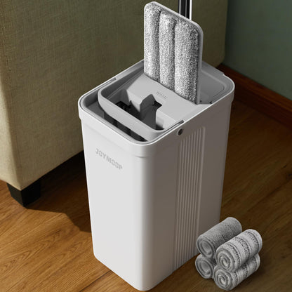 JOYMOOP Wall Mop and Bucket Set, Hands-Free Flat Floor Mop with 3 Washable Microfiber Pads, Wet and Dry Use, Ideal for Home and Commercial Floor Cleaning