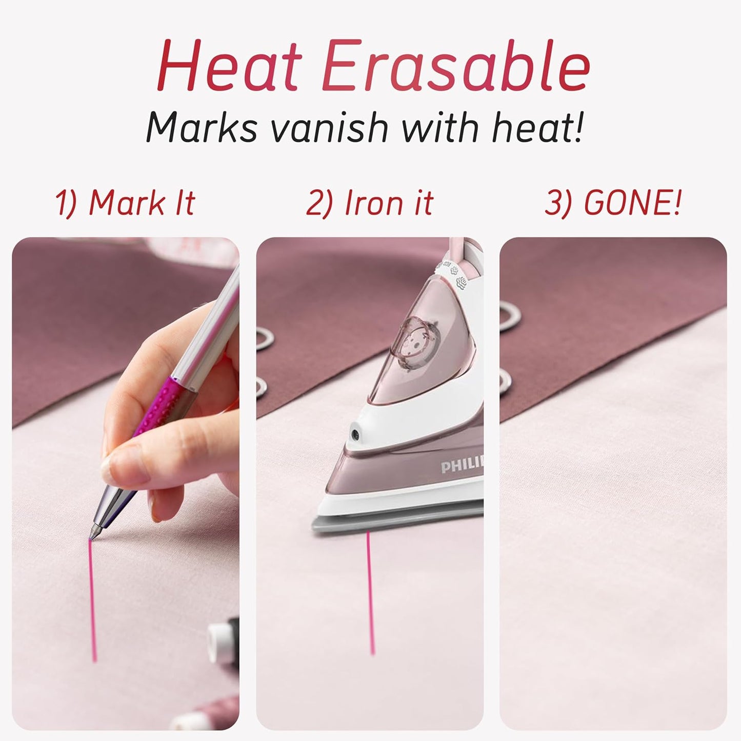 Lange & König 4x Heat Erasable Fabric Marking Pens for Sewing - 4 Pens + 8 Refills - Sewing Supplies Quilting Supplies Table Accessories Embroidery Pen Tailors Chalk Alternative