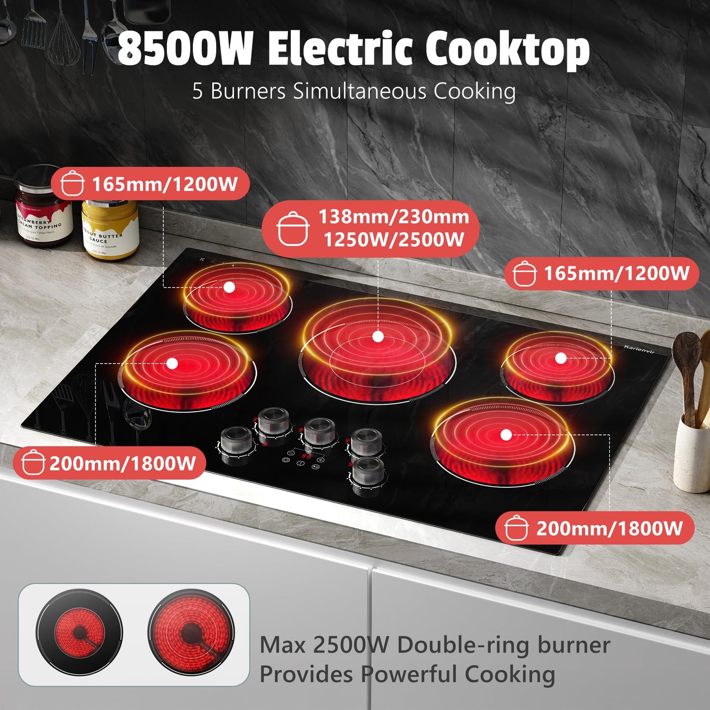 2 Burner Electric Cooktop 110V, 2000W, 24" Countertop & Built-in
