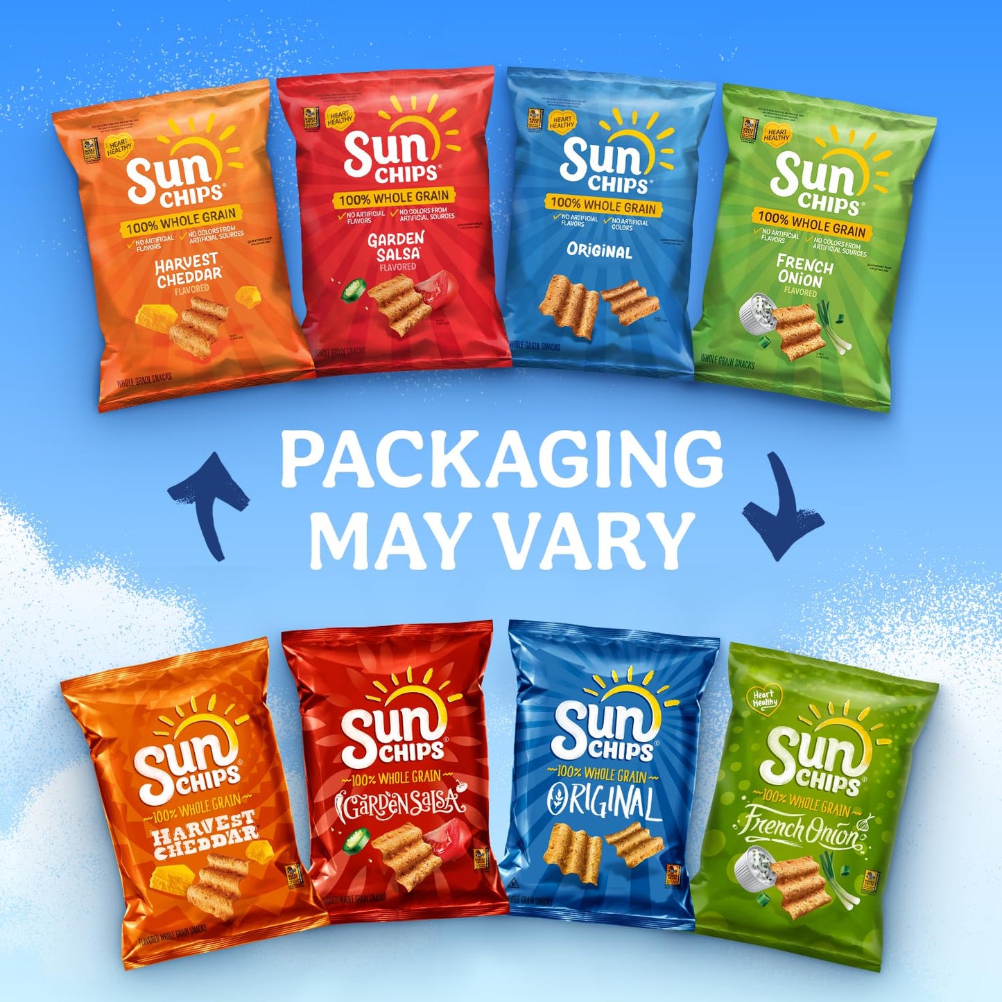 SunChips 100% Whole Grain Chips, Variety Pack, 1 oz Bags, Pack of 40, No Artificial Flavors, Colors