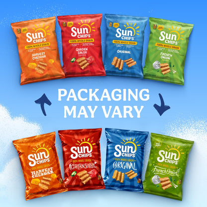 SunChips 100% Whole Grain Chips, Variety Pack, 1 oz Bags, Pack of 40, No Artificial Flavors, Colors
