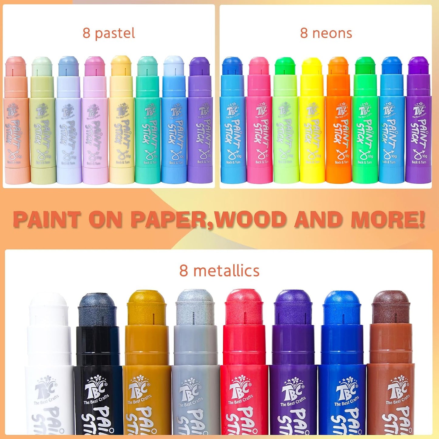 TBC The Best Crafts Paint Sticks for Kids Ages 2-8, 12 Classic Colors
