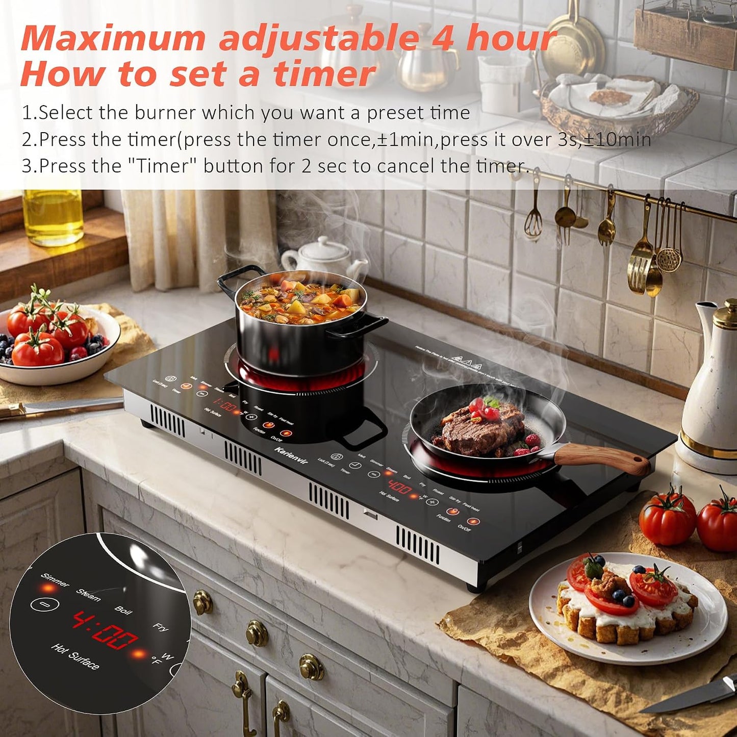 2 Burner Electric Cooktop 110V, 2000W, 24" Countertop & Built-in