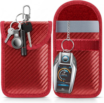 Faraday Pouch for Car Keys, Faraday Bag, Car RFID Signal Blocking Holder, Key Fob Protector, Key fob cage Block Signal Anti-Theft Fob Case Red,M