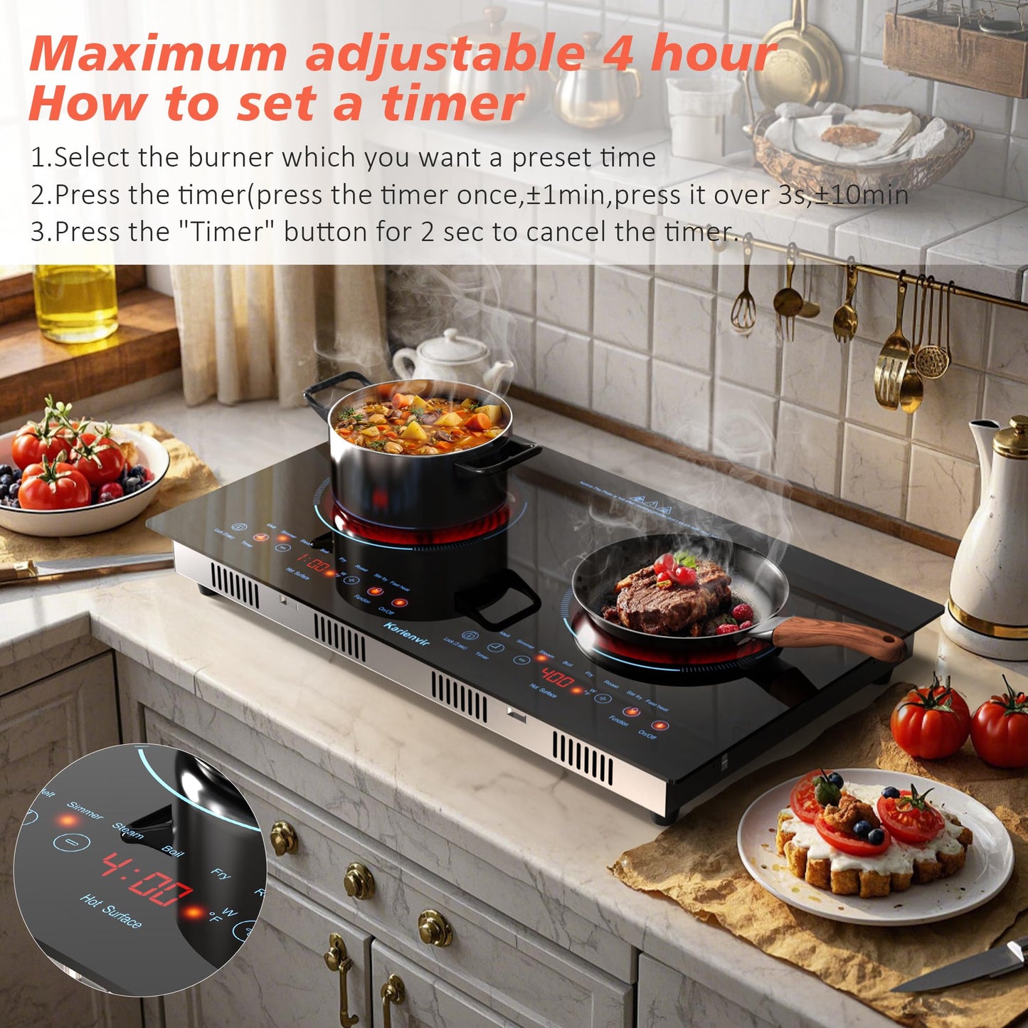 2 Burner Electric Cooktop 110V, 2000W, 24" Countertop & Built-in