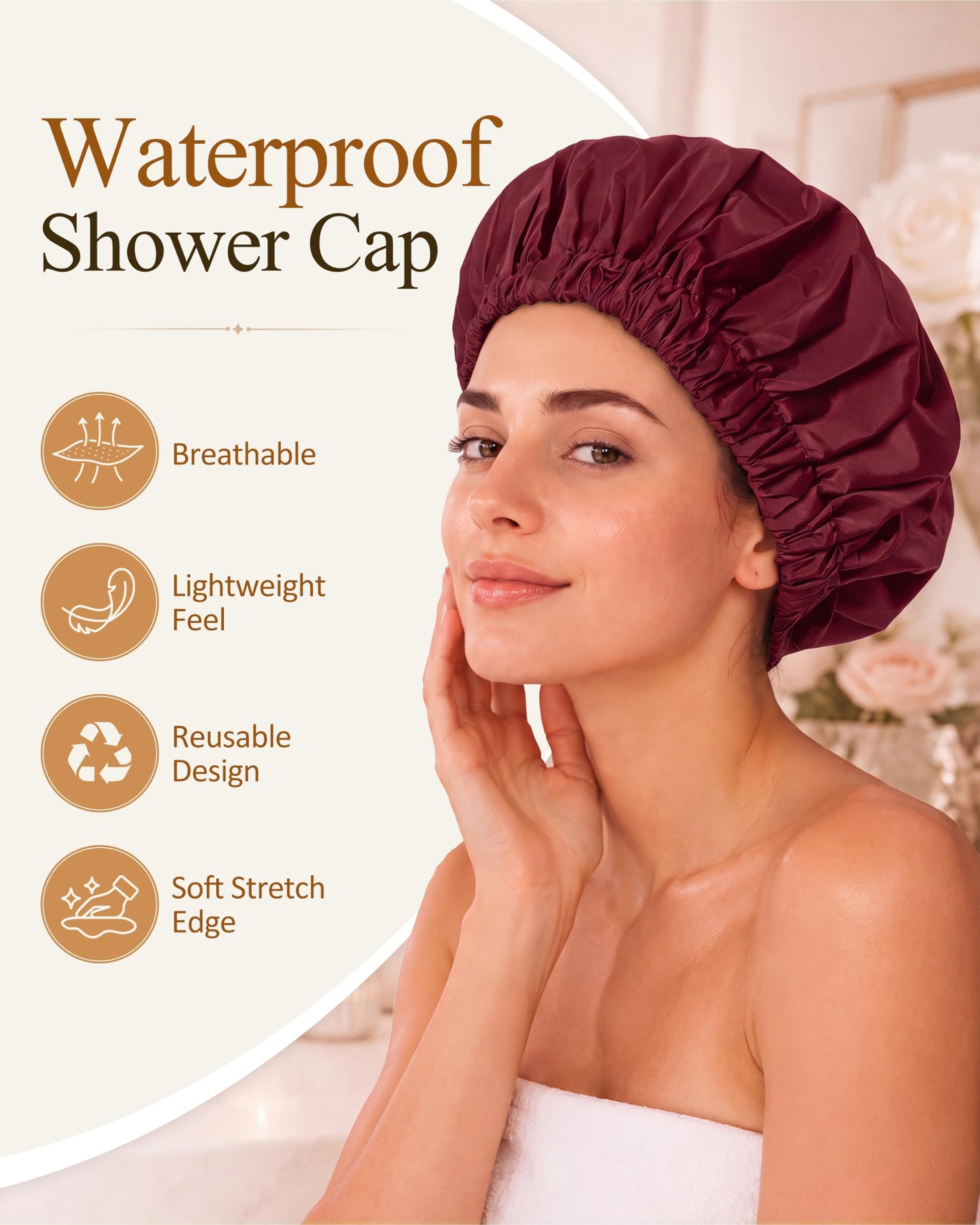 Edoneery Shower Caps for Women Reusable Waterproof, Shower Hair Cap