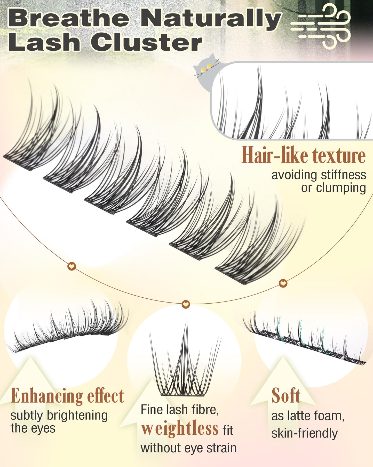 Goddvenus Brown Wispy Eye Lash Clusters Kit Natural Cluster Eyelash Extensions Kit False Eyelash Clusters Fluffy DIY Individual Lash Extensions Kit C Curl