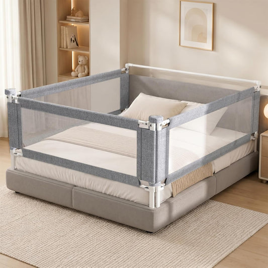 3-Piece King Size Bed Rail for Toddlers - Adjustable Baby Bed Rail Guard, Kids Safety Bed Rail for King Size Bed (78.7"x78.7"x74.8"-Grey)