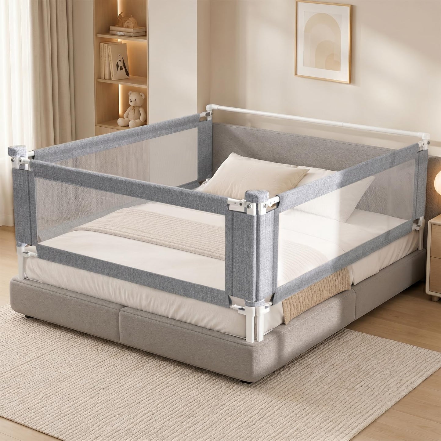 3-Piece King Size Bed Rail for Toddlers - Adjustable Baby Bed Rail Guard, Kids Safety Bed Rail for King Size Bed (78.7"x78.7"x74.8"-Grey)