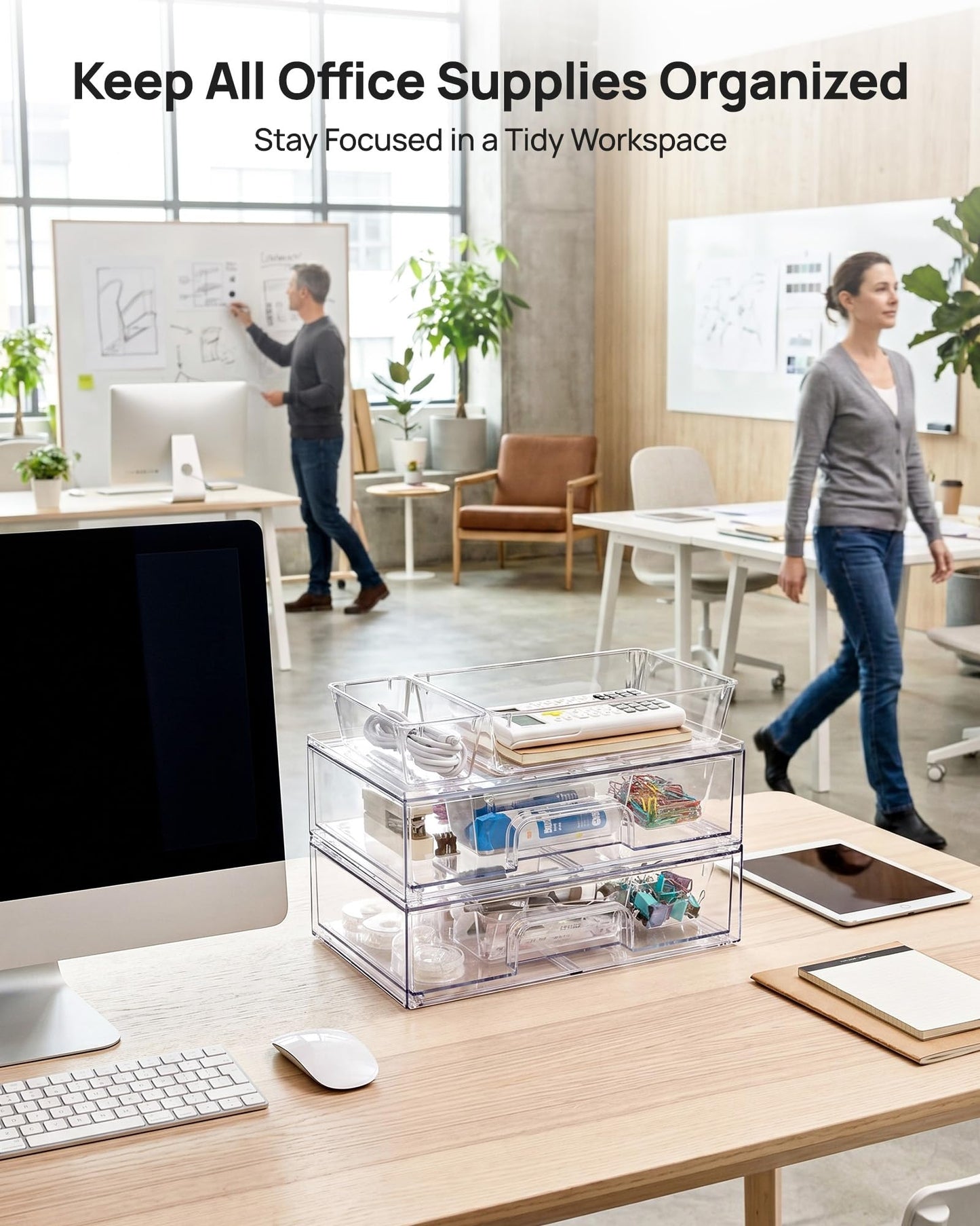 Vtopmart 2 Pack Small Clear Stackable Storage Drawers for Desk, Countertop
