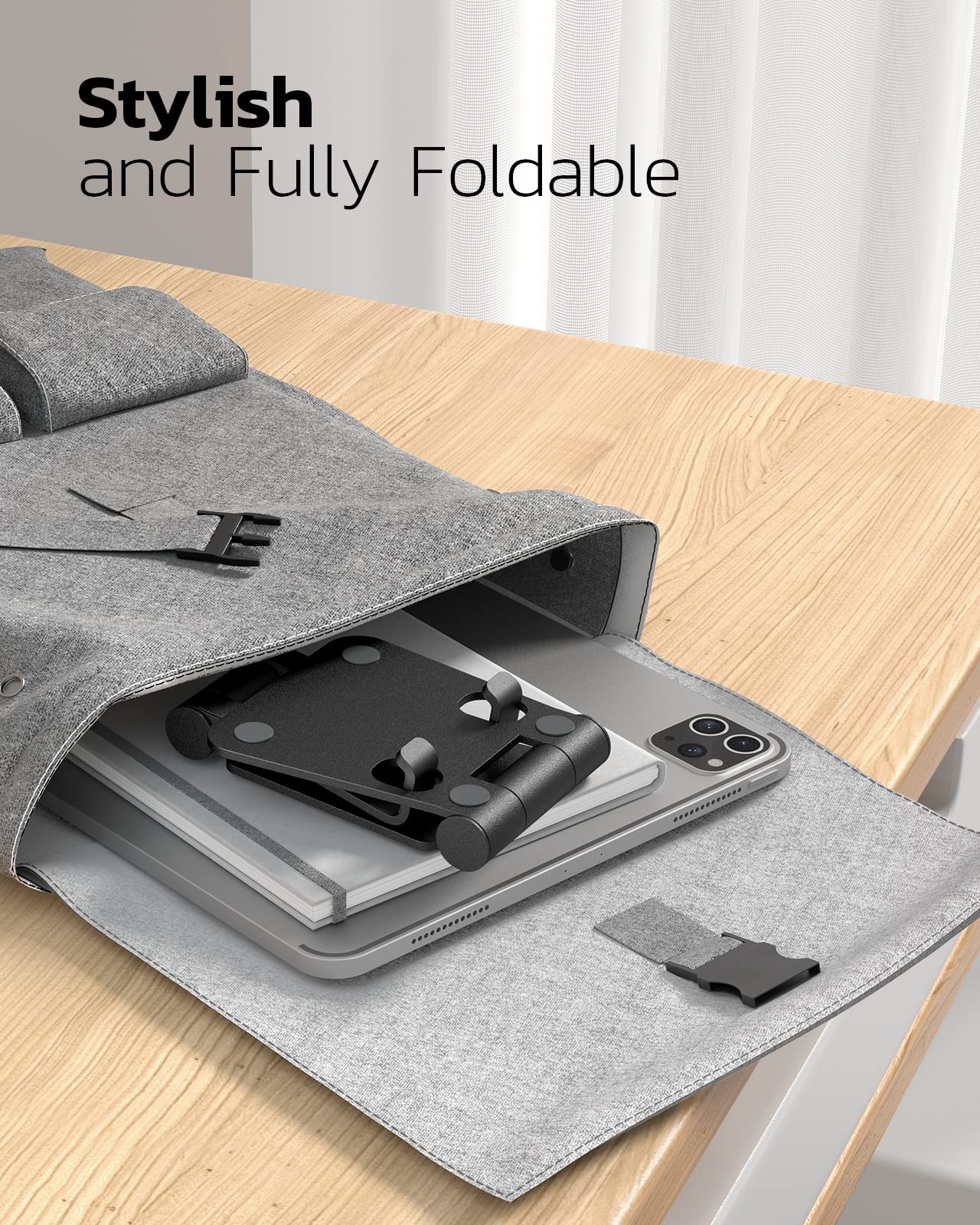 Nulaxy Full Aluminum Dual Folding Cell Phone Stand for Desk, Silver