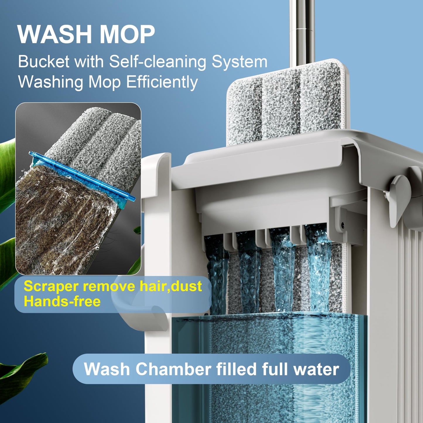 JOYMOOP Wall Mop and Bucket Set, Hands-Free Flat Floor Mop with 3 Washable Microfiber Pads, Wet and Dry Use, Ideal for Home and Commercial Floor Cleaning