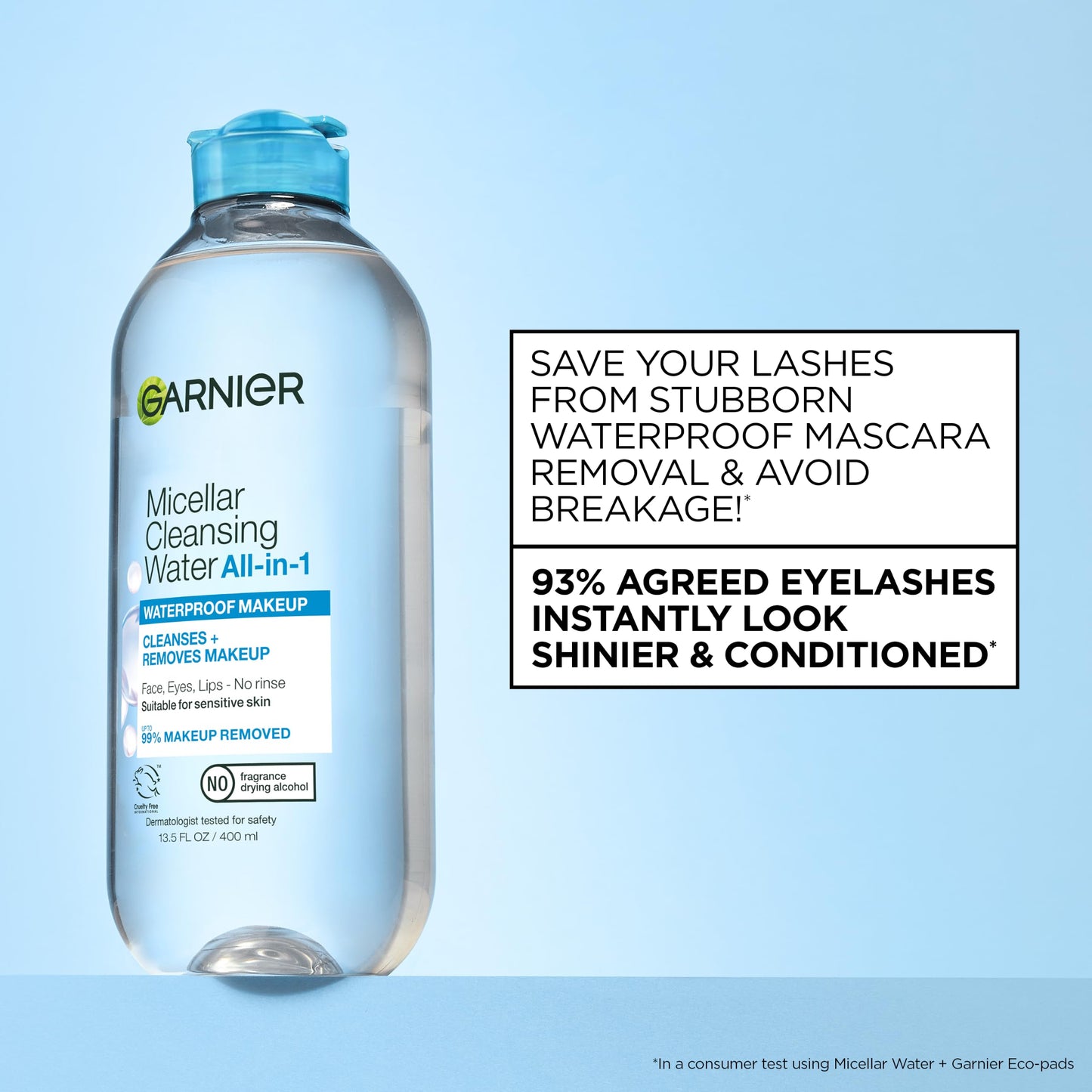 Garnier Micellar Water For Waterproof Makeup, Hydrating Facial Cleanser & Makeup Remover, Suitable for Sensitive Skin, Vegan, Cruelty Free, 13.5 Fl Oz (400mL), 1 Count