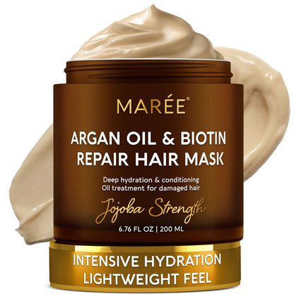 MAREE Deep Conditioning Hair Mask for Damaged Hair Treatment – Keratin Hair Care for Hydrating Growth Repair Moisturizing – Dry Curly Color Refreshing – 10 Fl Oz, White