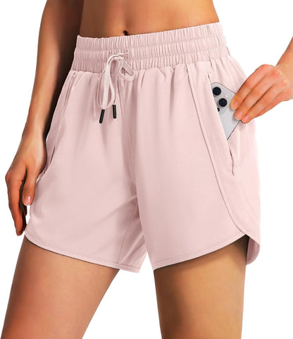 Ksmien Women's 5"/7" Athletic Running Shorts Quick Dry with Zipper Pockets