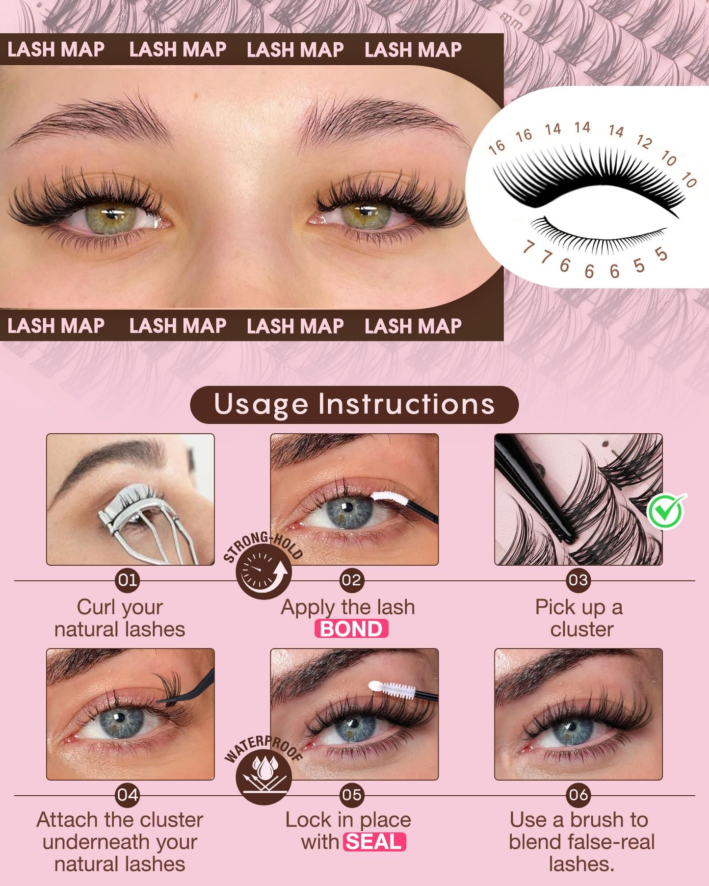 Goddvenus Brown Wispy Eye Lash Clusters Kit Natural Cluster Eyelash Extensions Kit False Eyelash Clusters Fluffy DIY Individual Lash Extensions Kit C Curl