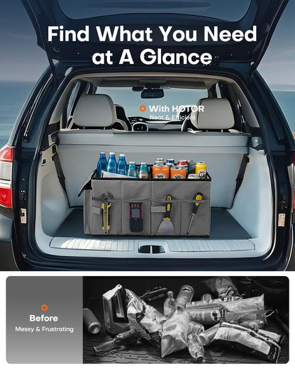 HOTOR Trunk Organizer - Foldable Car Organizer for SUVs & Sedans Storage