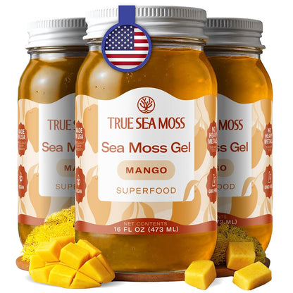 TrueSeaMoss Sea Moss Gel – Made in USA – Wildcrafted Seamoss, Fruits & Jarred Vegetables – Mango, Pack of 3 (Labels may Vary)