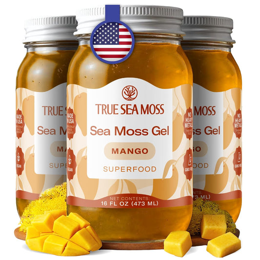 TrueSeaMoss Sea Moss Gel – Made in USA – Wildcrafted Seamoss, Fruits & Jarred Vegetables – Mango, Pack of 3 (Labels may Vary)