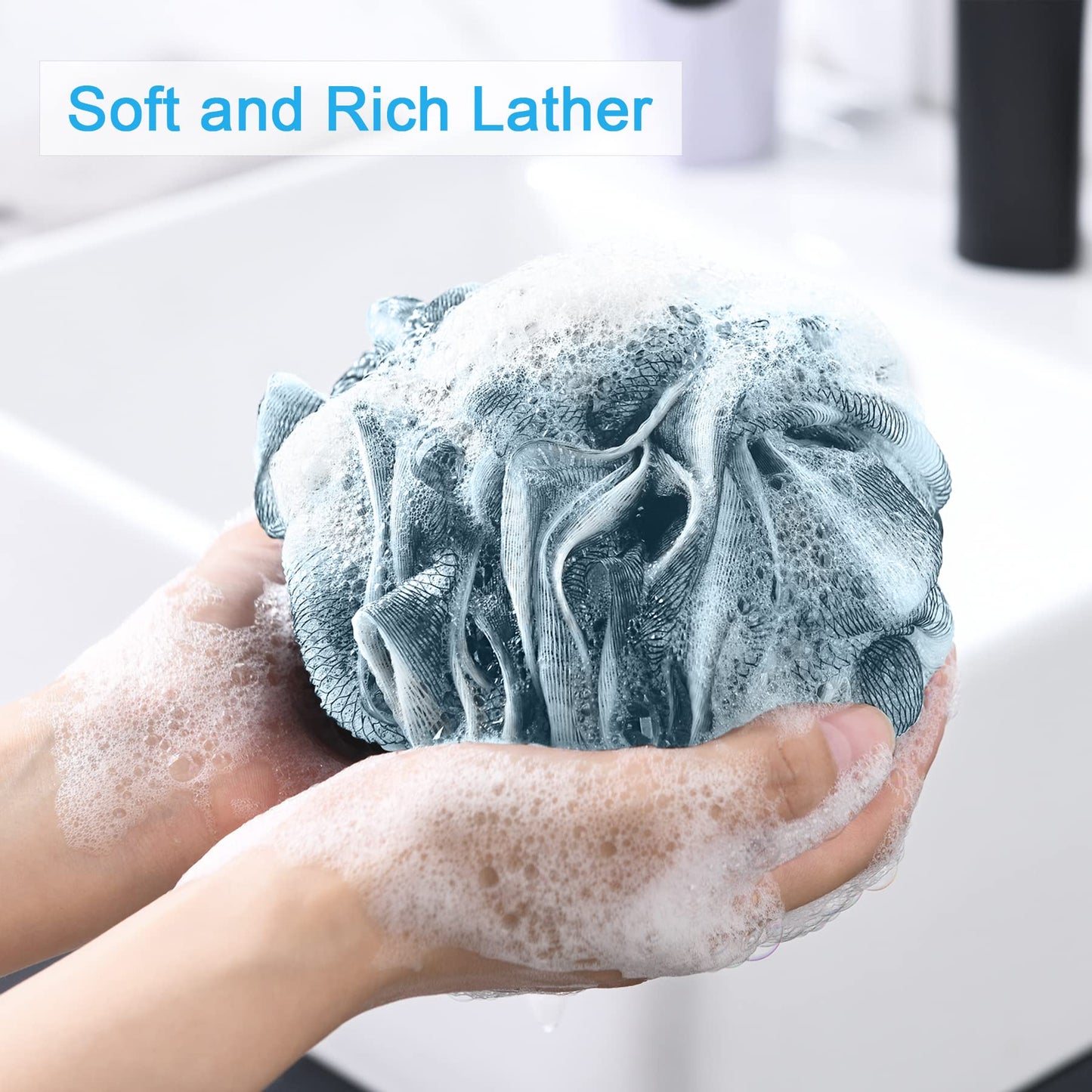 AmazerBath Loofah Sponge 75g/Piece, Loofah for Men Body Scrubber - Bath Sponge Loofa Set of 4 Black (Large)